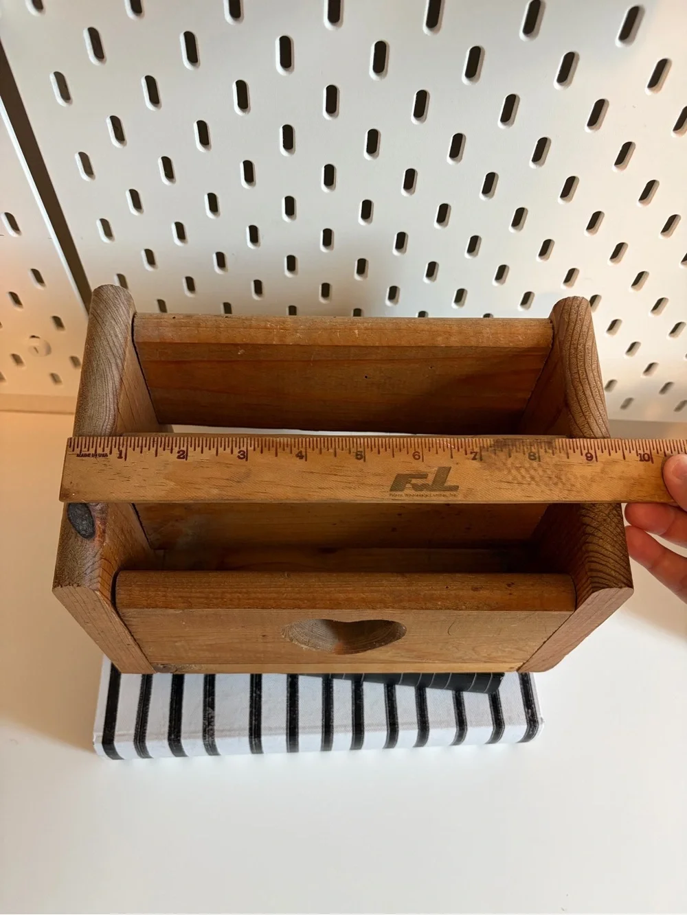 Vintage Rustic Wooden Remote Caddy with Heart Cutout
